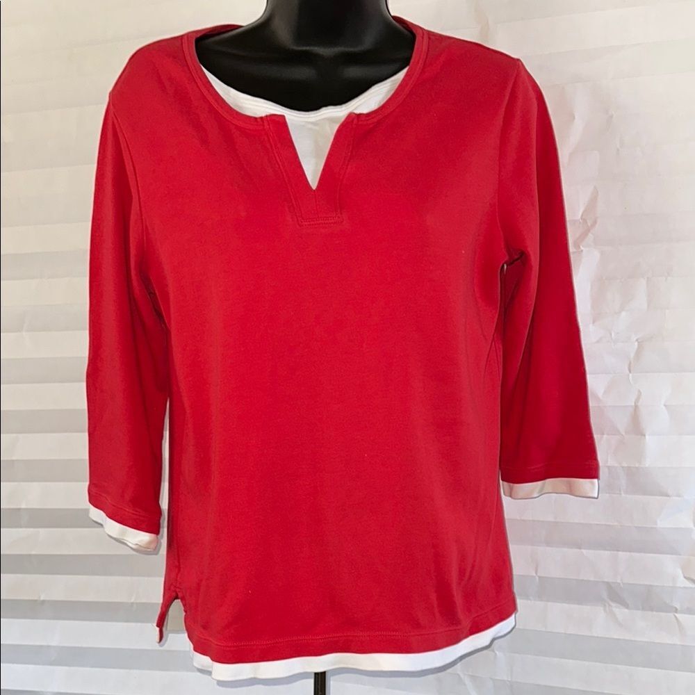 Coldwater Creek Women’s Red Cotton Top Small 3/4 Sleeve Casual Shirt